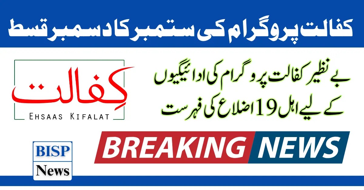 List of 19 Districts Eligible for Benazir Kafalat Program Payments (October to December)