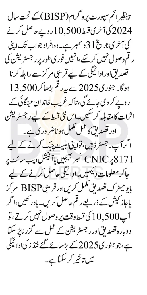 Benazir Income Support Programme 10500 Last Payment Of 2024 1 Day Left
