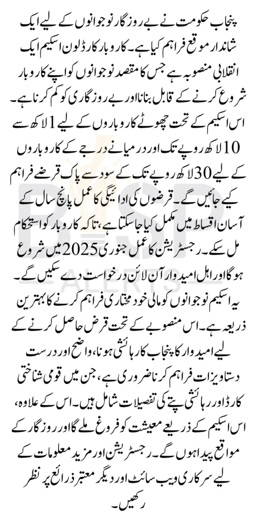 Karobar Card Loan Scheme 1 Lakh to 30M Loan for Unemployed Experienced Youth – Latest Update 2025