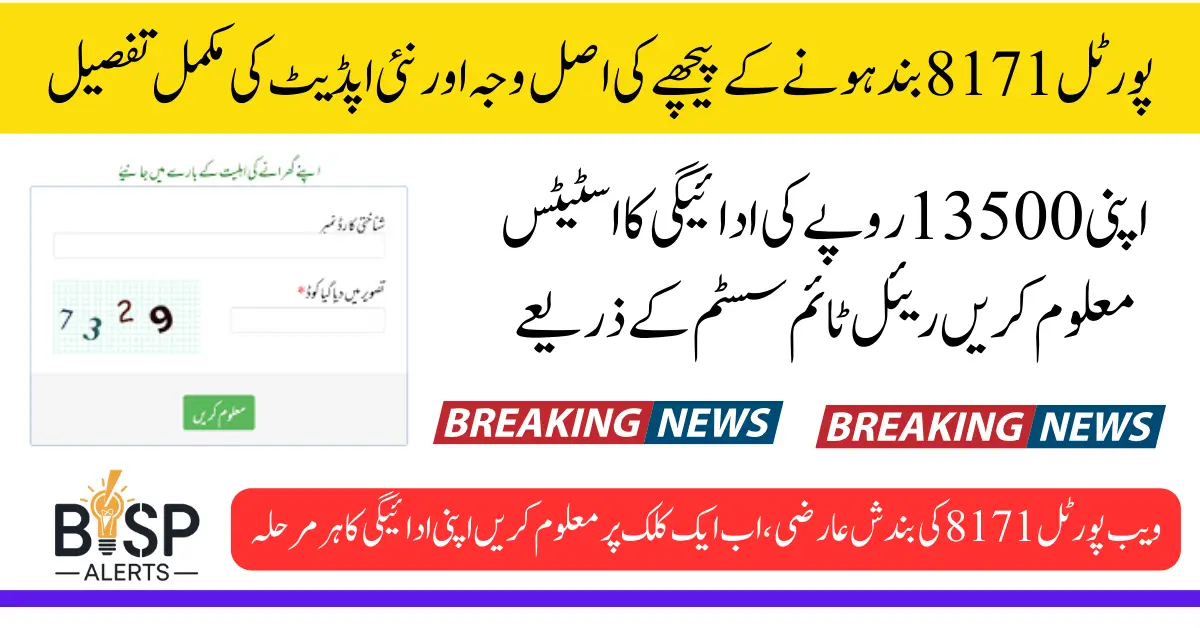 8171 Web Portal Unavailable Real Time Payment Feature Coming Soon From BISP